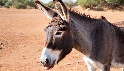 Naklejka na ściany i meble A Donkey With Its Tongue Sticking Out Tasting The