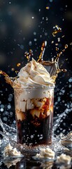 A splash of coffee with whipped cream in a glass