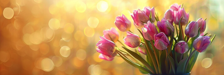 Golden Hour Tulips: Vibrant Spring Blossoms against a Shimmering Backdrop