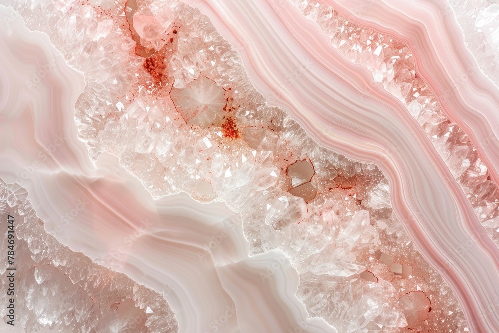 Poster a gentle geode pattern with soft white and pink crystals, ideal for adding a touch of elegance to be