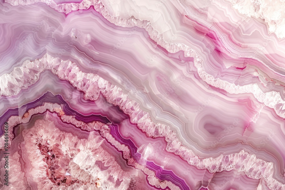 Poster a vivid geode design with deep pink and white layers, suitable for use in dynamic advertising or as 