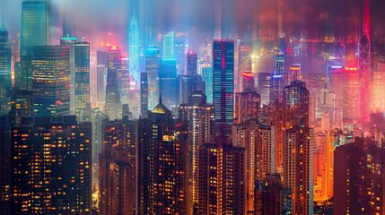 Obraz premium City Skylines Panoramic views of city skylines at different times of the day, showcasing urban architecture and vibrant city lights