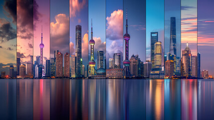 
City Skylines Panoramic views of city skylines at different times of the day, showcasing urban...