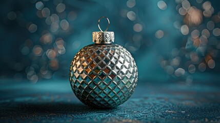 Elegant Christmas ornament showcasing a detailed silver snake scale texture, presented against a minimalist deep teal background for a rich and luxurious feel