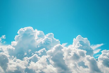 This photo captures a sky filled with a multitude of white clouds, creating a picturesque scene, A view of spacious white clouds in a bright blue sky, AI Generated