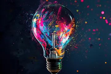 Tuinposter Light bulb covered in colorful paint for creativity and brainstorming artistic endeavors © Brian