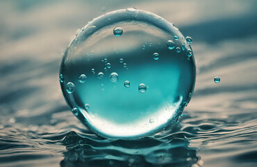 Water droplet or water drop at the surface of the water Water splash to the surface
 - obrazy, fototapety, plakaty