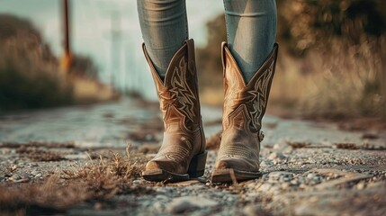 photo of woman wearing cowboy boots