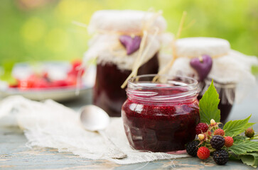 Delicious berry jam in a jar