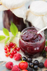 Delicious berry jam in a jar