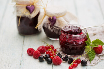 Delicious berry jam in a jar