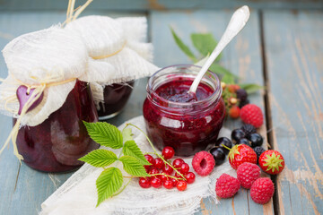 Delicious berry jam in a jar