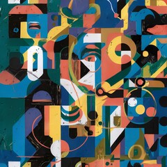 Colorful Abstract Geometric Shapes Painting with Vibrant Patterns and Textures