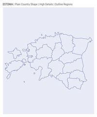 Estonia plain country map. High Details. Outline Regions style. Shape of Estonia. Vector illustration.