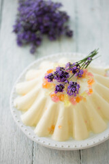 Jelly with cream, caramel and lavender