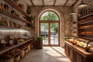 A charming French boulangerie with fresh pastries, octane render