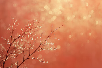 Naklejka premium Dewdrops on Twigs Against a Warm Bokeh Background