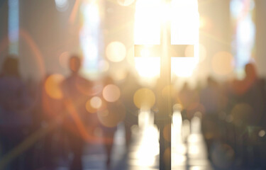 Ethereal Silhouette of Cross in Sunlit Church