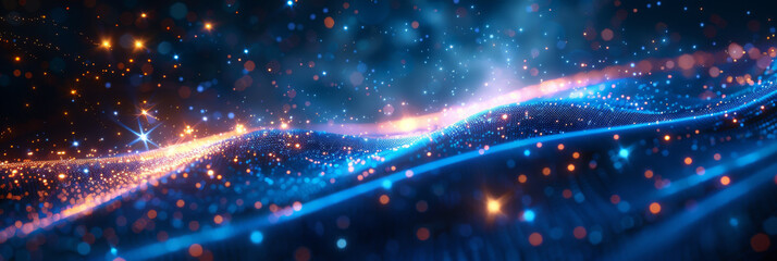 Fototapeta premium Abstract Blue and Orange Digital Particles Wave Background