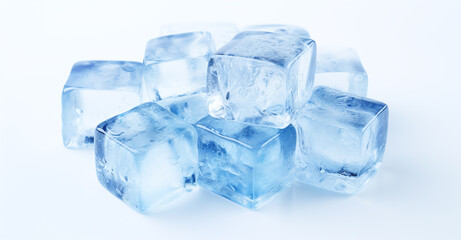 Many ice cubes isolated on a white background