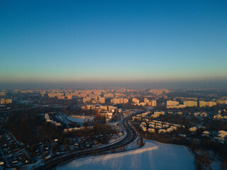 Warsaw cityscape view in the morning 