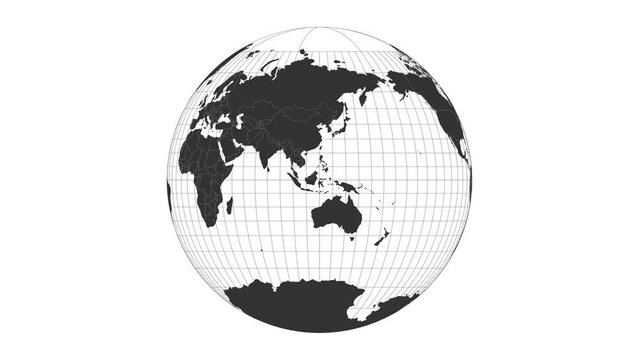 World map. Gilbert's two-world perspective projection. Animated projection. Loopable video.