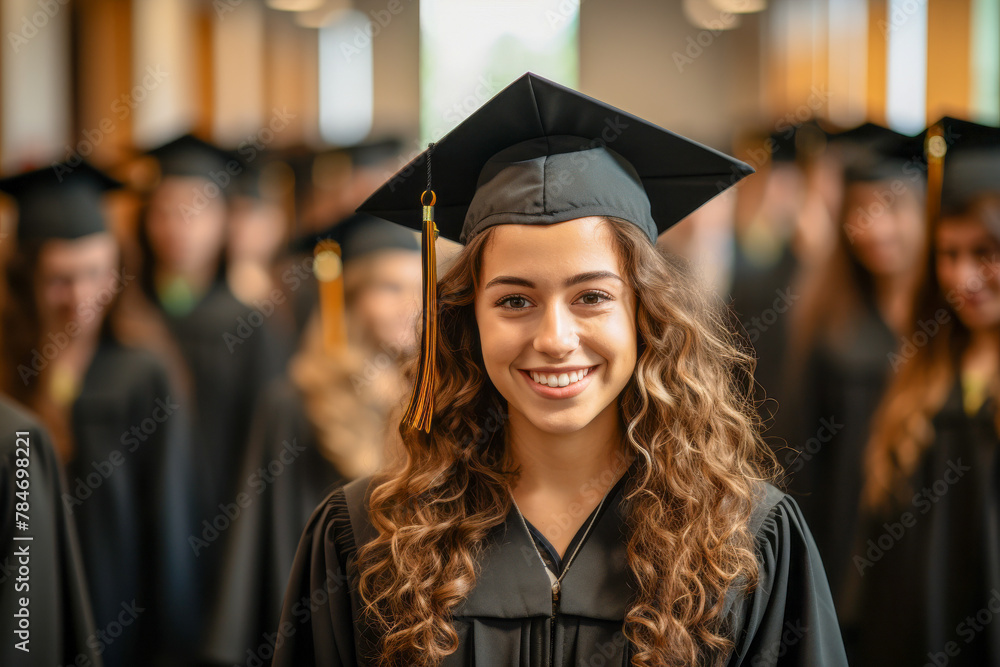 Wall mural Smiling Female Graduate in Cap and Gown at Commencement Ceremony