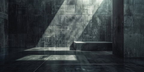 Minimalist Concrete Room with Dramatic Sunlight and Shadow Play