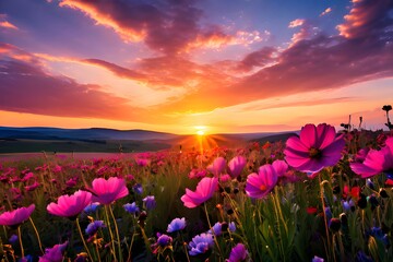 the beauty of a blooming field of wildflowers stretching to the horizon