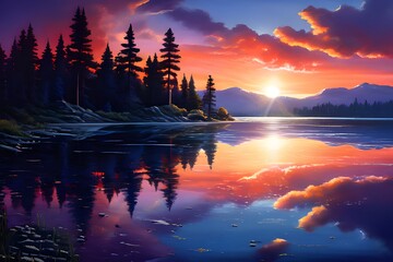 beautiful sunset over the lake