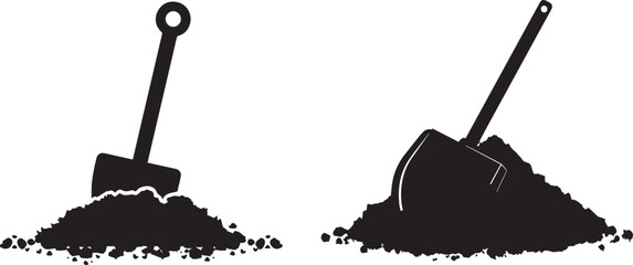 shovel stuck in soil black silhouette vector for Labor Day, silhouette vector illustration © Nazia