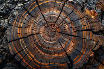 Detailed Texture of a Tree Stump Showing Age Rings and Cracks