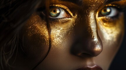 Beautiful woman, golden spots in her eyes generative ai - obrazy, fototapety, plakaty