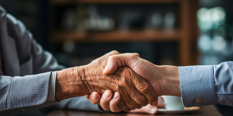 Multigenerational Handshake Symbolizing Unity and Partnership - obrazy, fototapety, plakaty