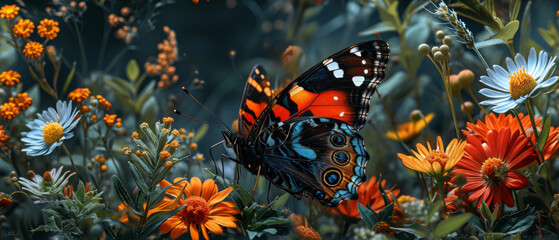 Stunning Butterfly Perched on Vibrant Wildflowers in Blossom
