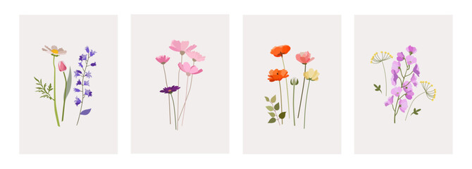 Spring garden. Set of templates for spring banners, cards, posters, covers. Flat vector illustration.  - 784702644