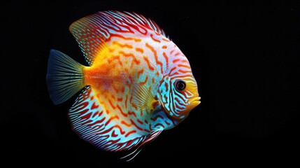 Discus close-up on a black background in the aquarium.