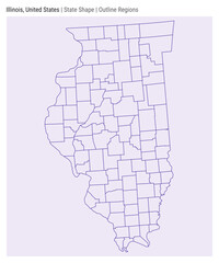 Illinois, United States. Simple vector map. State shape. Outline Regions style. Border of Illinois. Vector illustration.