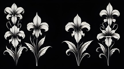 Fleur De Lis Set of black silhouettes of lily flowers .Generative AI - obrazy, fototapety, plakaty