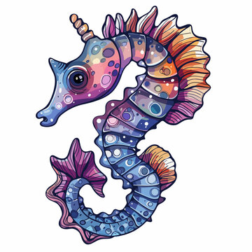 Seahorse. Colored hand drawn vector illustration on white background