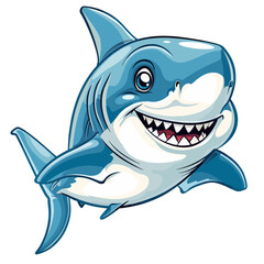 Shark vector illustration isolated on white background. Funny cartoon shark.