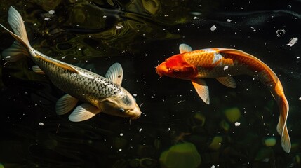 Koi close-up on a black background in a water body