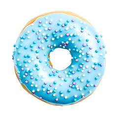 Blue frosted donut isolated on a transparent background