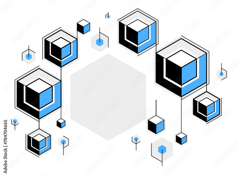 Poster abstract vector technology theme background with connected cubes, geometric design linear connection