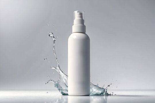 Mockup  cosmetic product, white background, light falling on water in the background