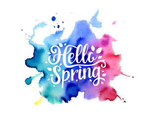 Hello Spring Paint Isolated White Background