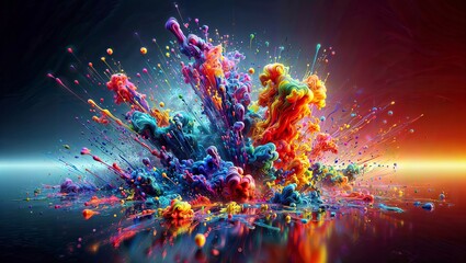 Obraz premium Vibrant, abstract explosion of color and movement, with dynamic swirls, splashes, and bursts of vivid hues creating a mesmerizing, otherworldly visual experience.