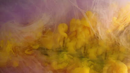 Color smoke splash. Liquid ink mix. Yellow purple green cloud haze explosion water paint vapor texture motion abstract art background. - 784706270