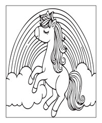 Fototapeta premium Cute unicorn with rainbow. black and white vector illustration for coloring book, Generative AI
