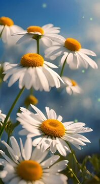 Marguerite, daisy, flower, closeup, sky, blue, close up, shaking, wind, 